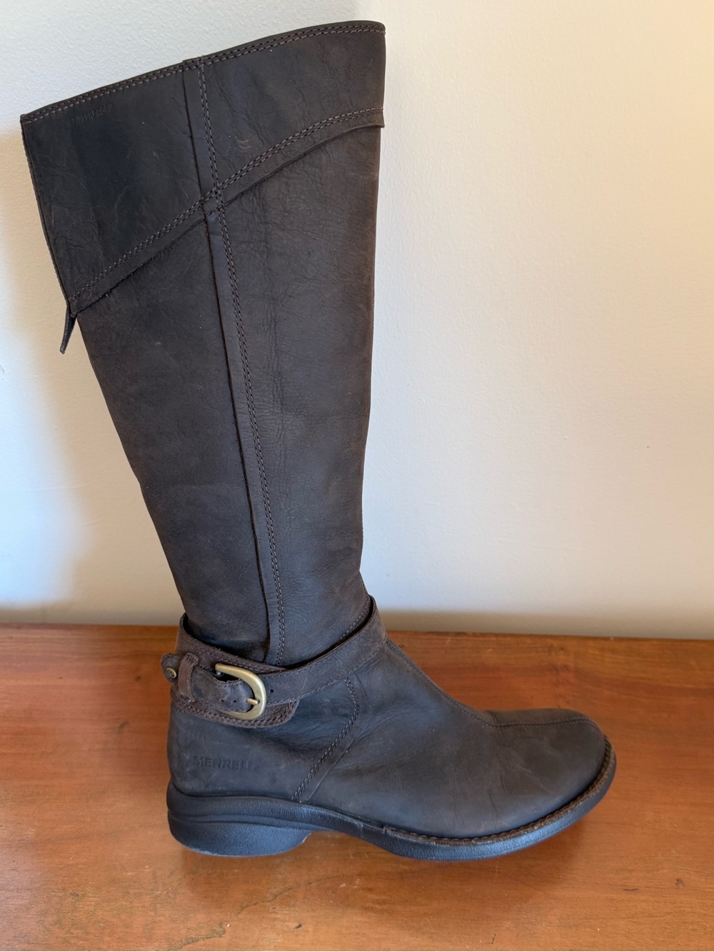 Merrell Captiva Espresso Brown Leather Tall Waterproof Boots, size 8